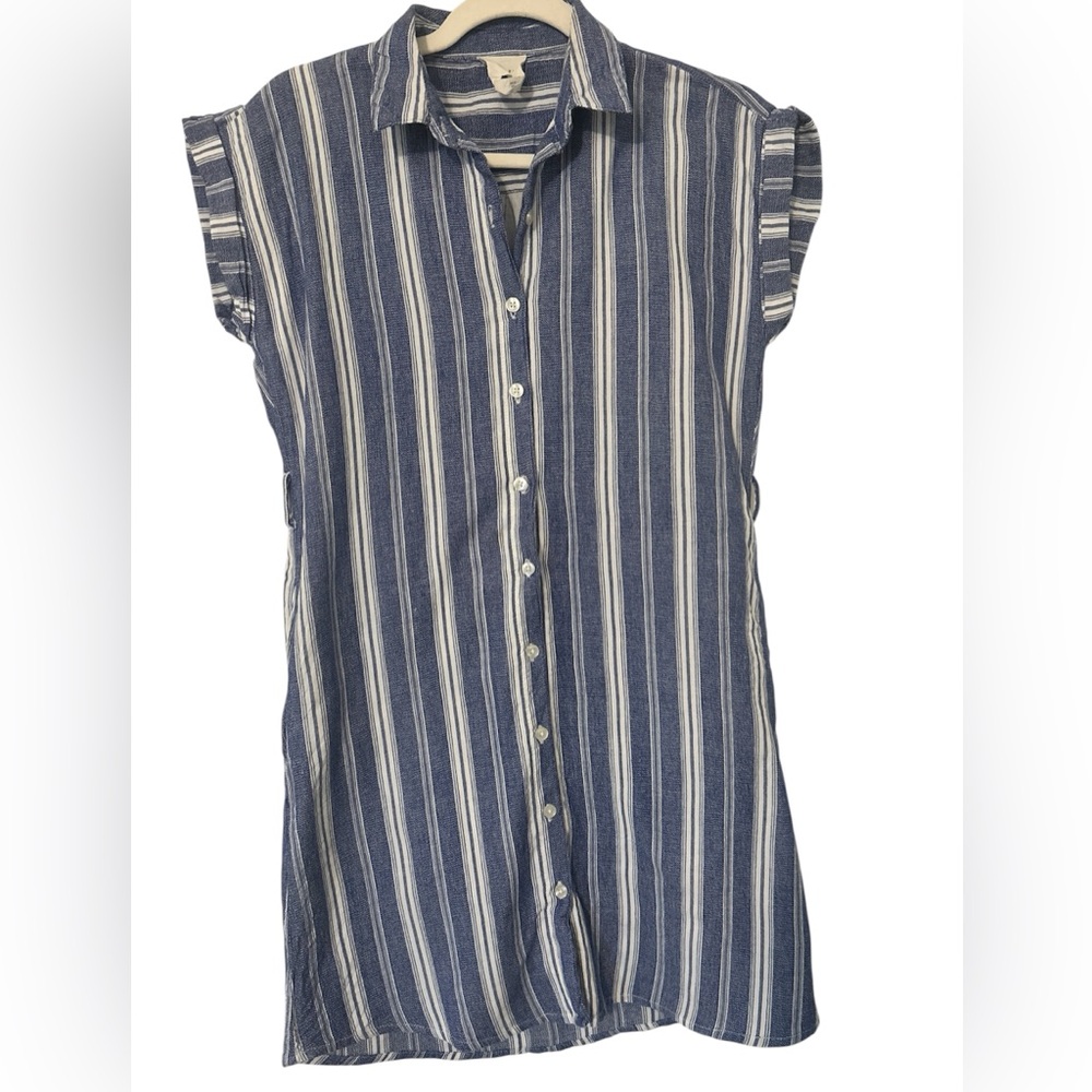 Harper Denim blue and White Striped Button-Down Shirt dress